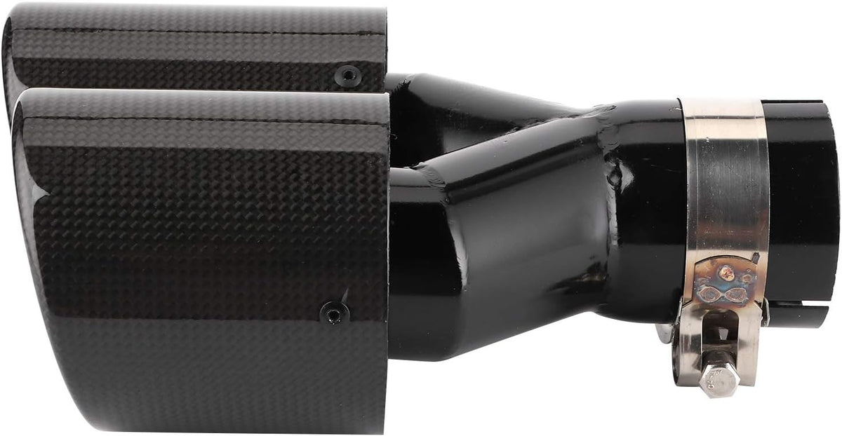 Carbon Fiber Exhaust Pipe Universal Dual Tail Crimping Throat Y-Pipe Auto Car Black T2226