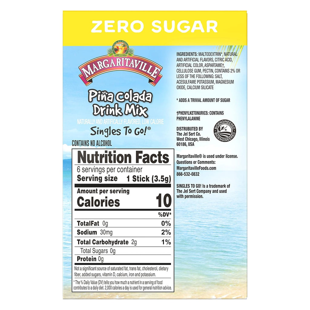 Pina Colada Non Alcoholic Powder Drink Mix 6 Count 4.14 Ounce (Pack of 2) W3100
