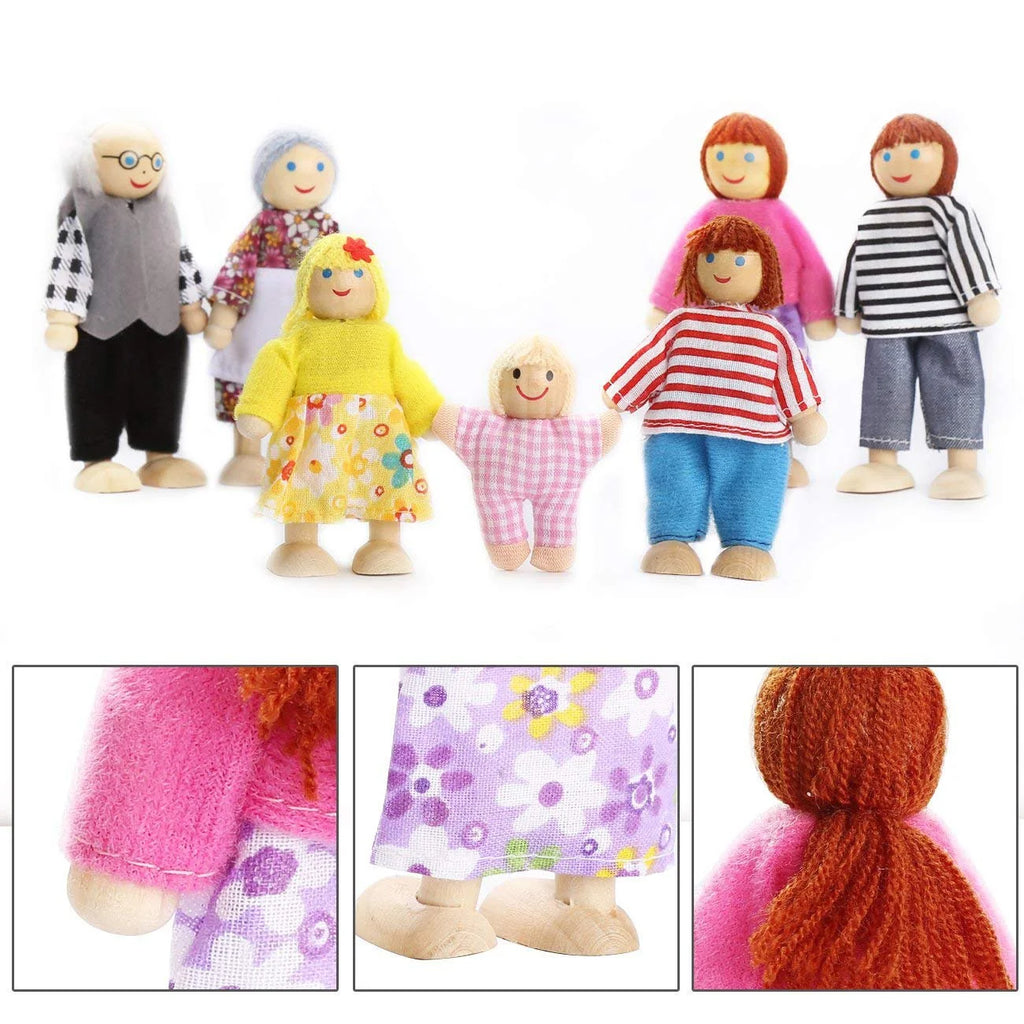 Wooden Dolls Playset Set of 7 People with Dog G1637