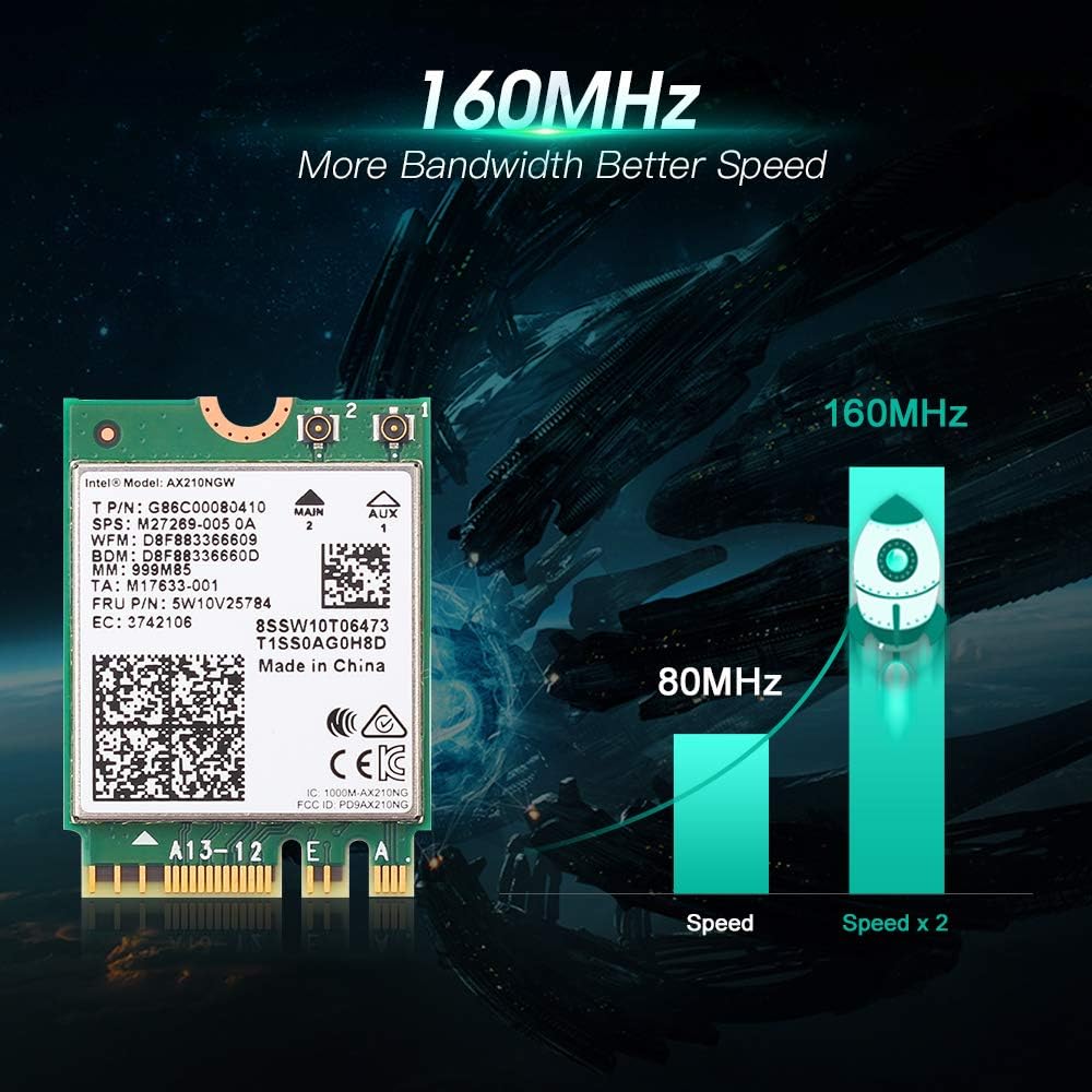 WiFi 6E Card AX210 Bluetooth 5.2 Tri-Band 5400Mbps Wireless Module Pack of 2 T721385