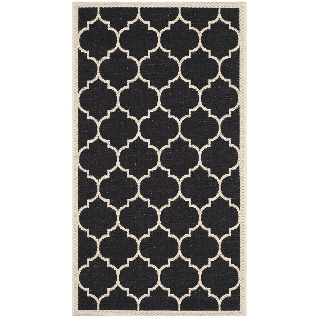 Black Beige Geometric Indoor/Outdoor Area Rug 4' x 4' Square B283370