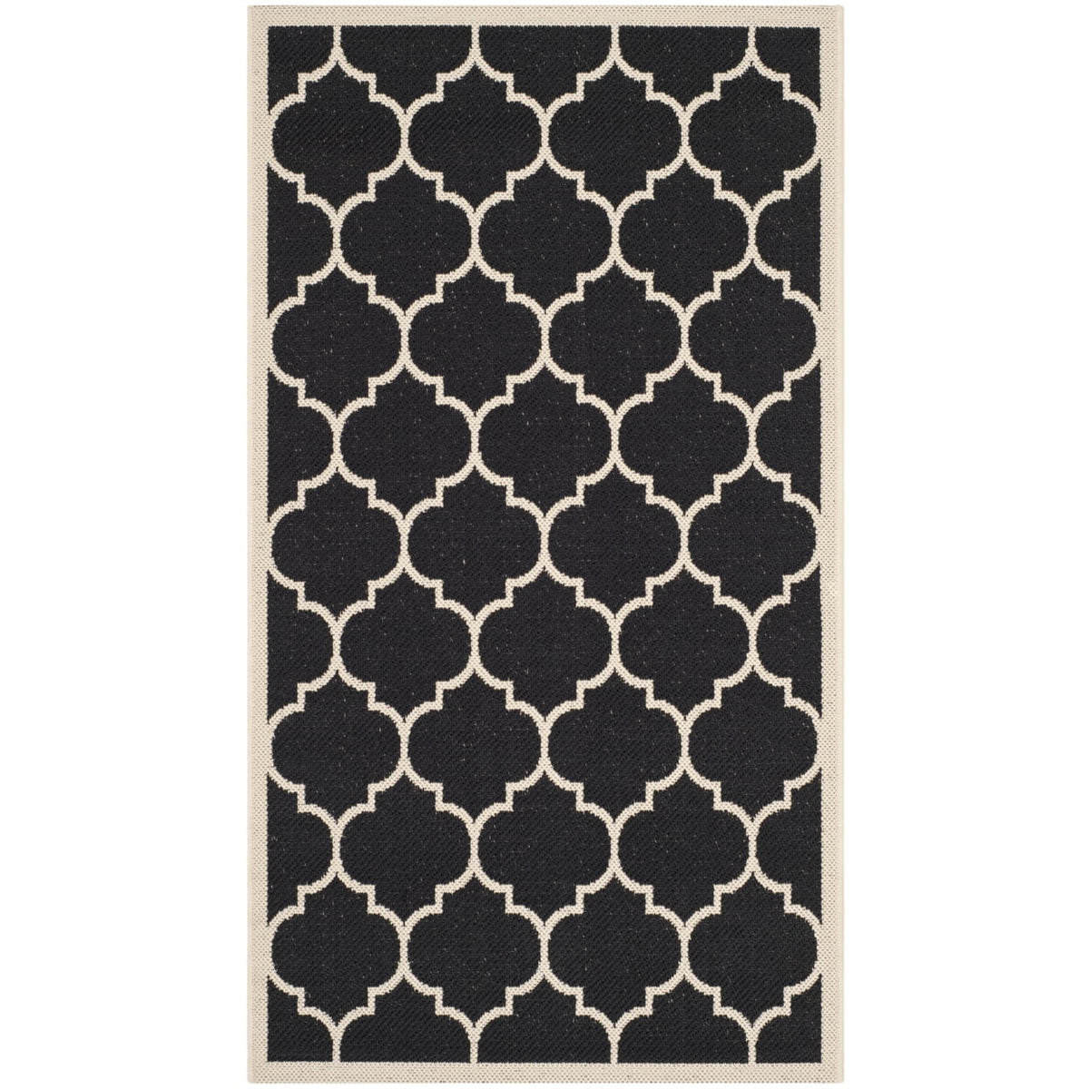 Black Beige Geometric Indoor/Outdoor Area Rug 4' x 4' Square B283370