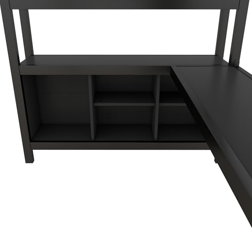 Full Size Black Metal Loft Bed with Wardrobe and Desk U56291