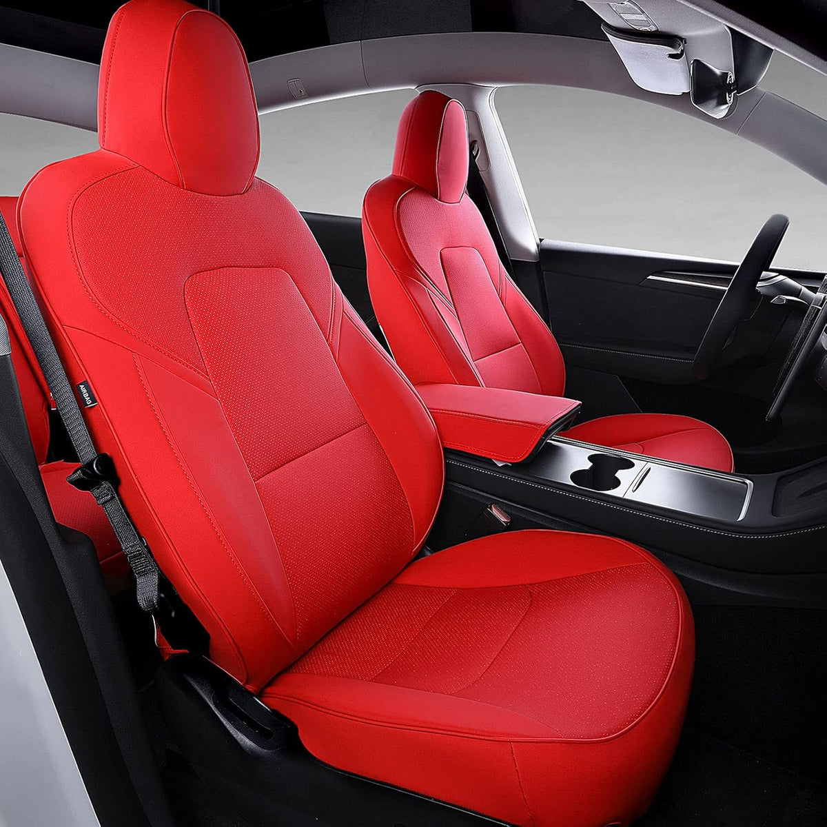 Red PU Leather Car Seat Cover for Tesla Model Y 2020 2021 Y304820