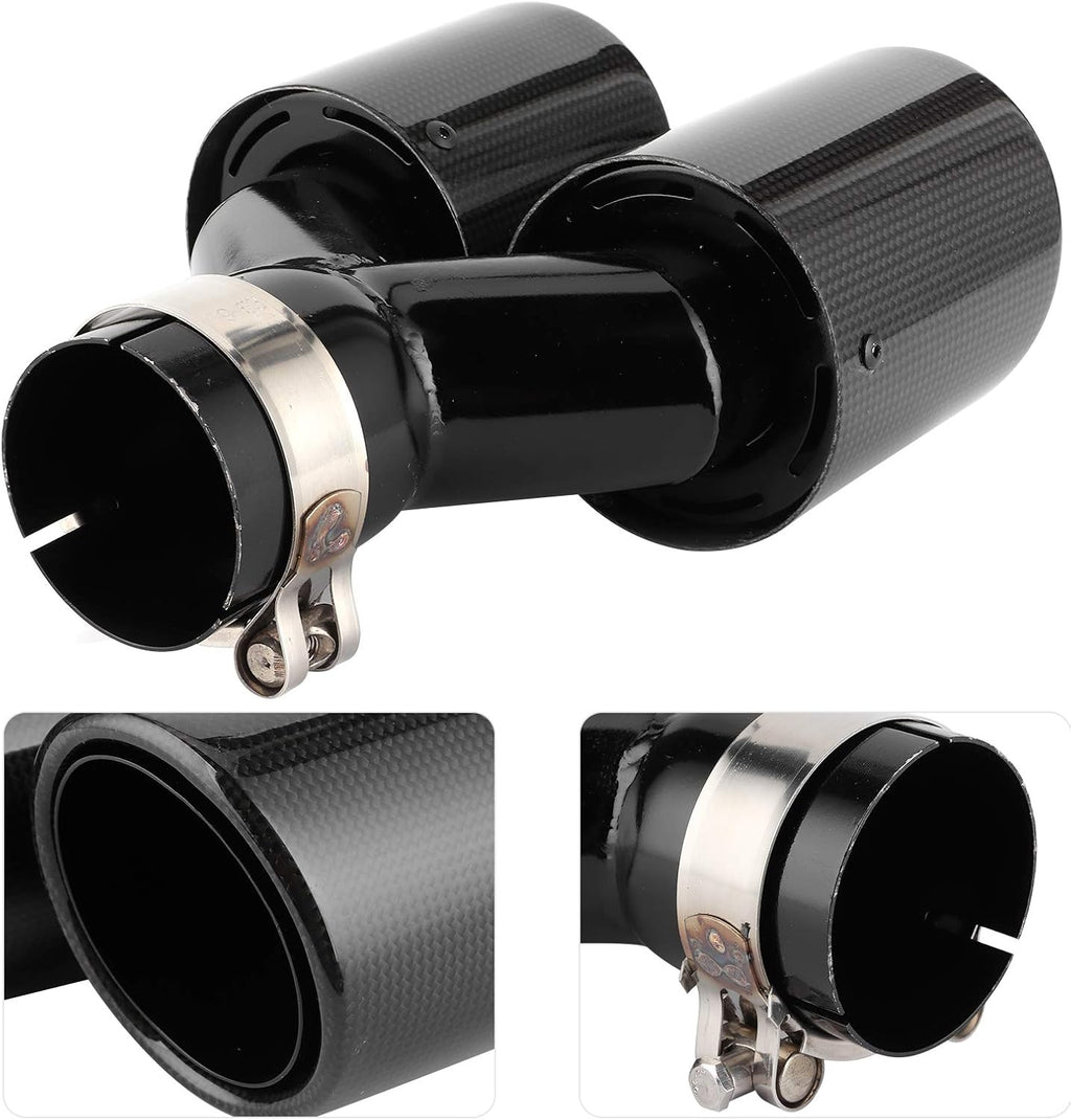 Carbon Fiber Exhaust Pipe Universal Dual Tail Crimping Throat Y-Pipe Auto Car Black T2226
