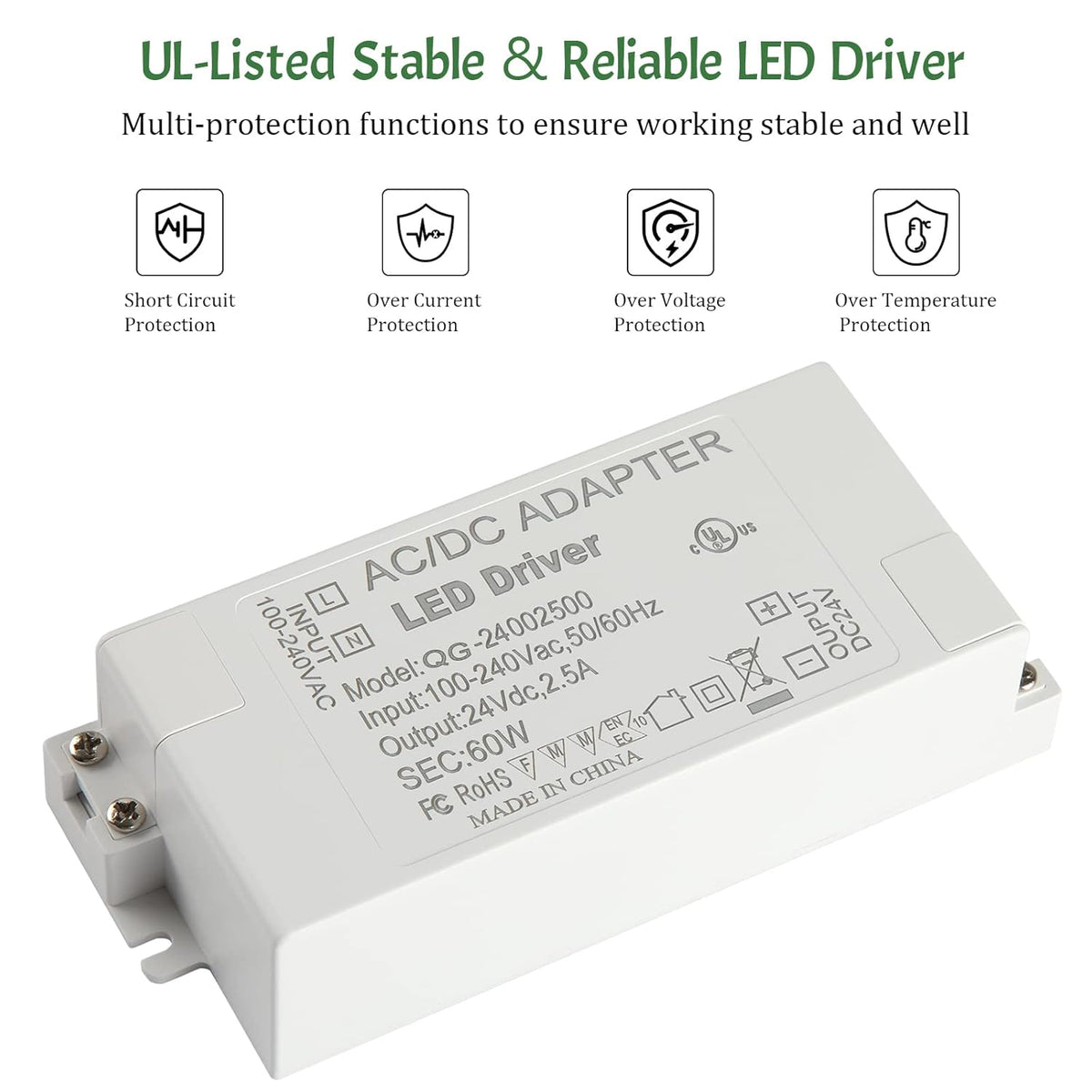 UL Certified AC 100-240V to DC 24V 2.5A Power Supply Adapter G611