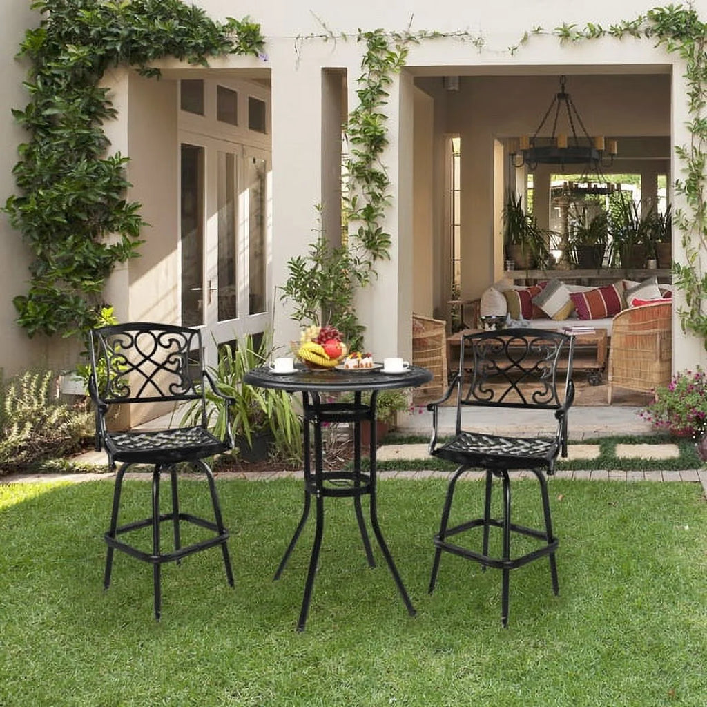 Black Cast Aluminum Outdoor Bar Table with Umbrella Hole V22958