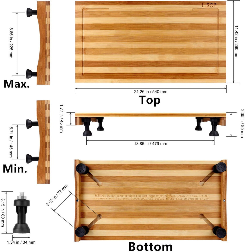 Bamboo Stovetop Cover Cutting Board with Adjustable Legs Z723