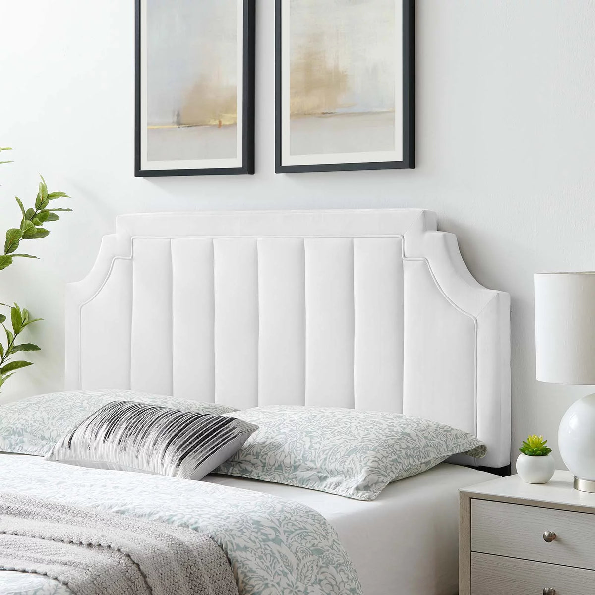 White Channel Tufted Performance Velvet Full/Queen Headboard N6463