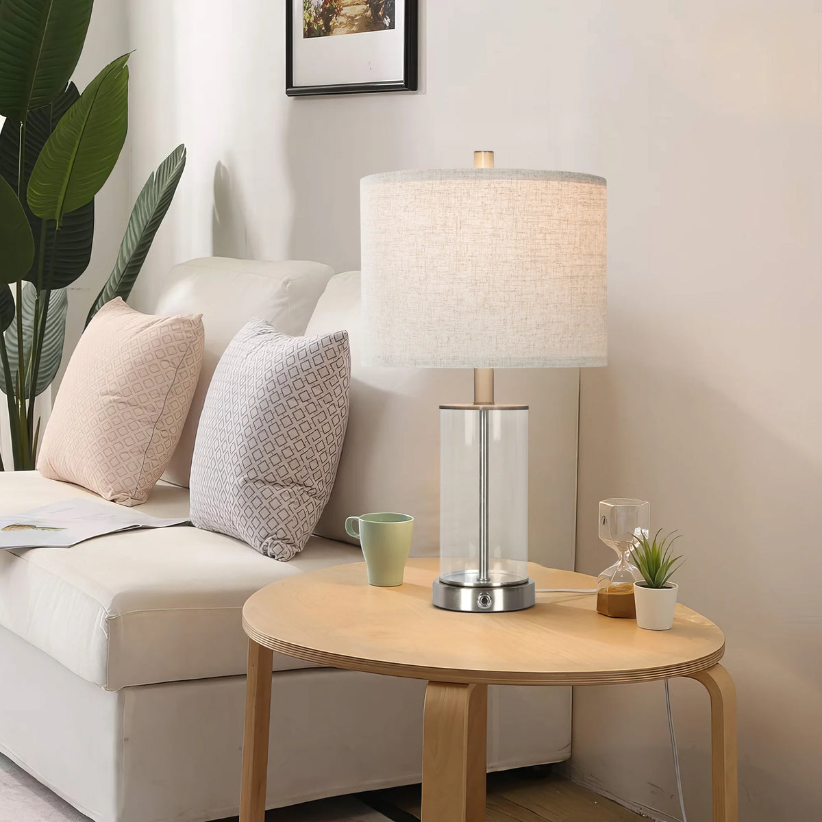 21.5" Modern Table Lamps Set of 2, 3 Way Dimmable Touch Lamps with USB C+A W92777