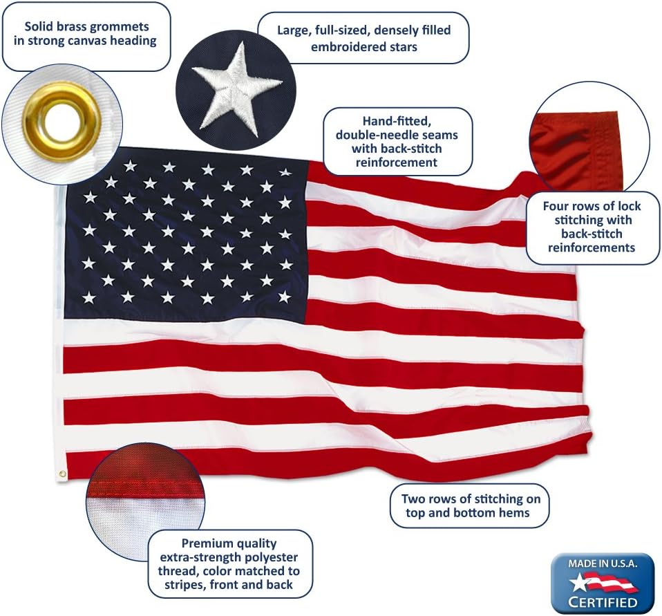 3x5 ft Nylon American Flag with Sewn Stripes and Embroidered Stars C81695