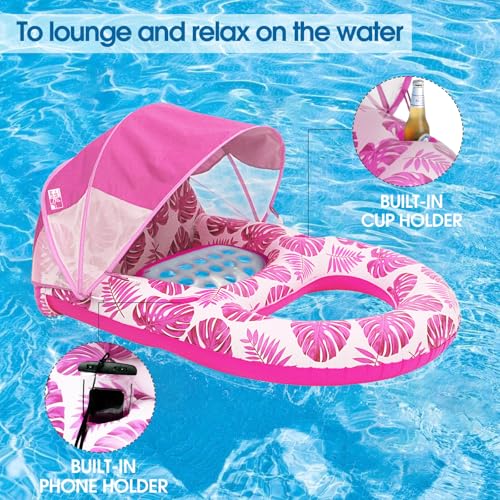 Inflatable Pool Lounge Float with Canopy and Cup Holder P842