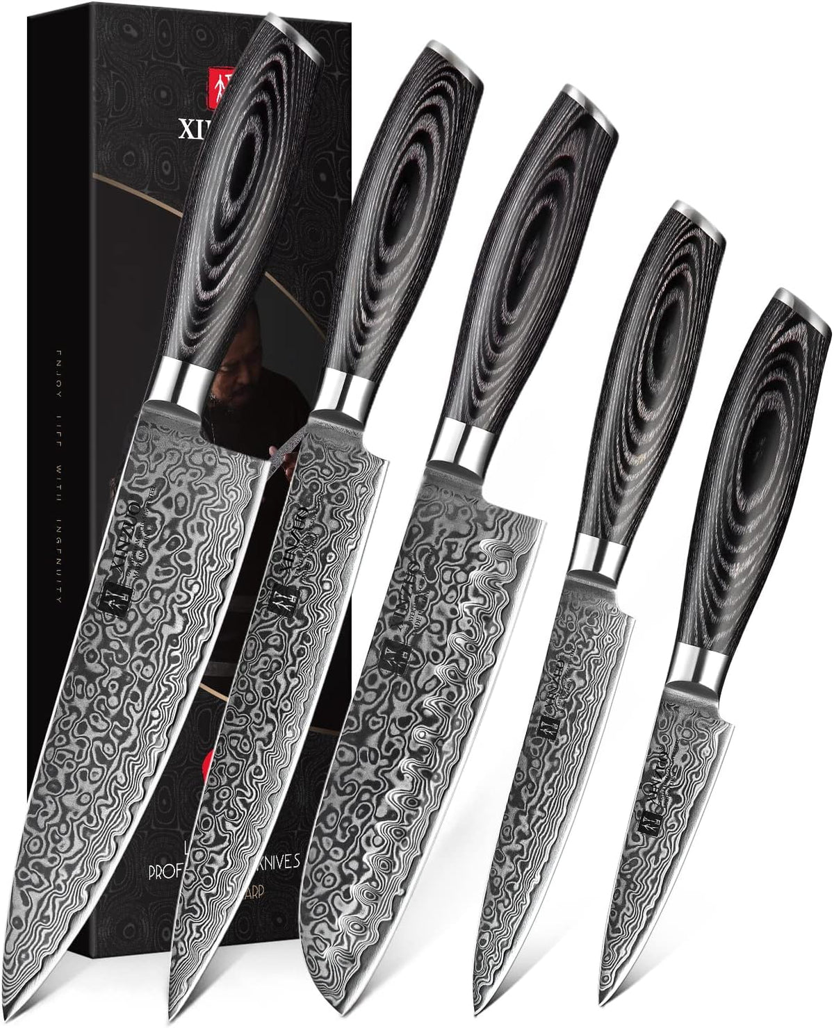 5PC Damascus Steel Kitchen Knife Set with Pakkawood G92515
