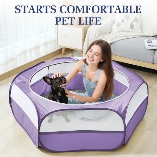 Small Animals Playpen, Waterproof Pet Cage Tent with Zippered Cover, Portable Outdoor Yard Fence with 3 Metal Rod, Green N870