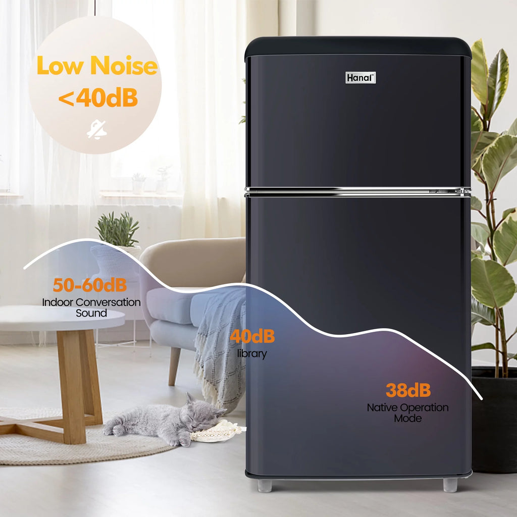 3.5 Cu Feet Two Door Mini Fridge with Freezer, Black T853
