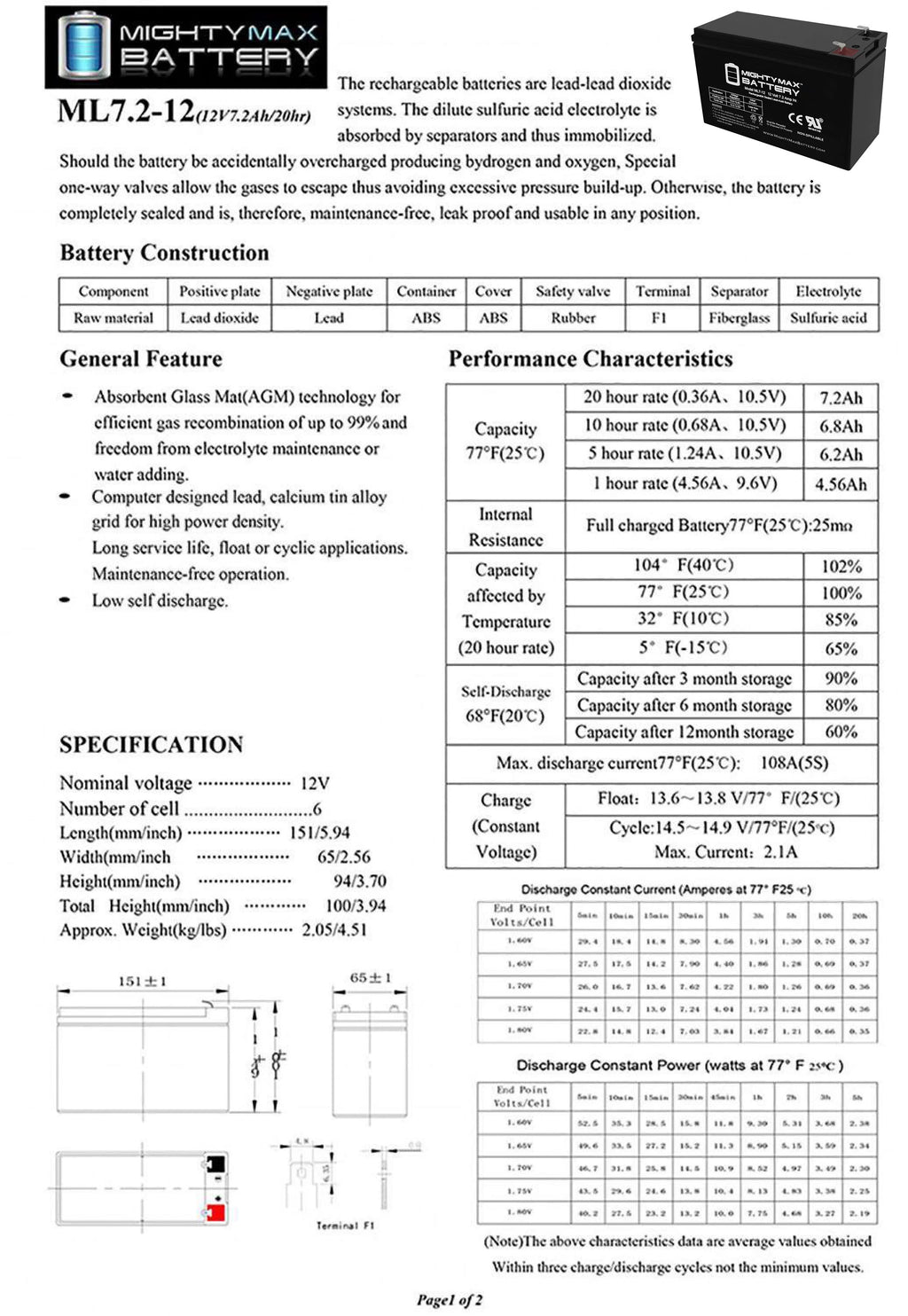 12V 7.2AH SLA Battery R1699