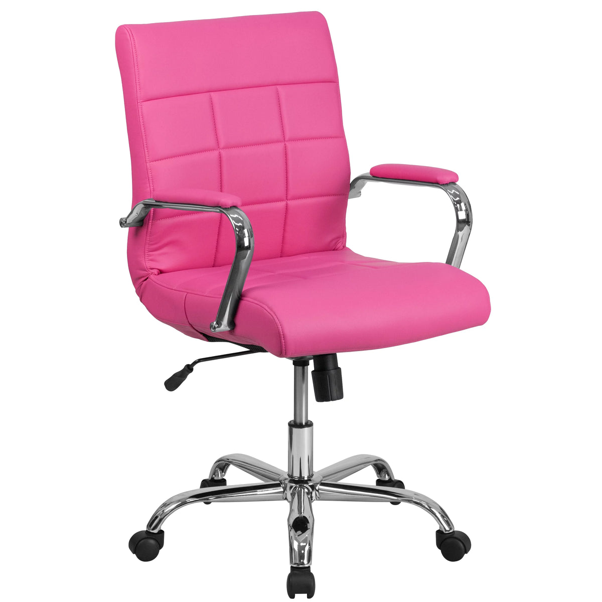 Mid-Back Pink Vinyl Executive Swivel Office Chair with Chrome Base and Arms T422