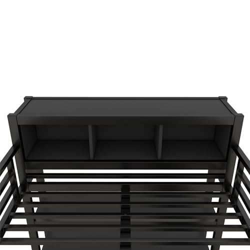 Full Size Black Metal Loft Bed with Wardrobe and Desk U56291