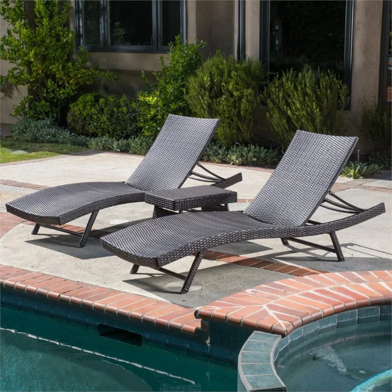 3 Piece Multibrown Outdoor Wicker Chaise Lounge Set E912203