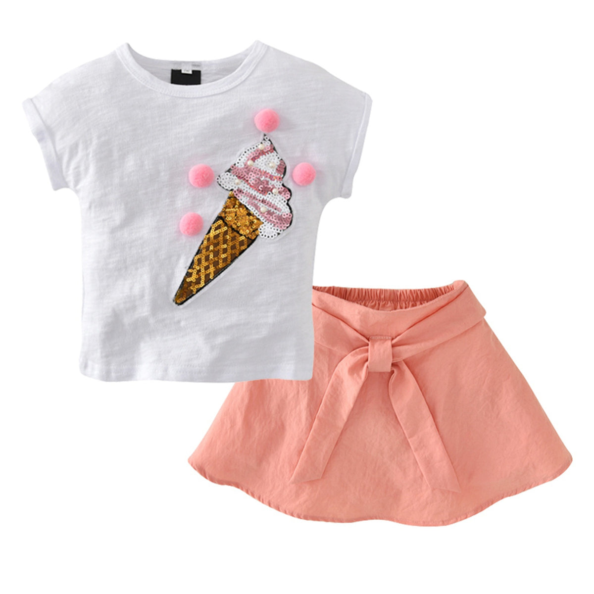2Pcs Kids Print T Shirt Short Sleeve Tops Mini Skirts Outfits O45735