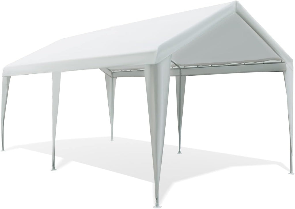 10' X 20' Heavy Duty Car Canopy with Powder-Coated Steel Frame, 6 Legs, Beige F909061