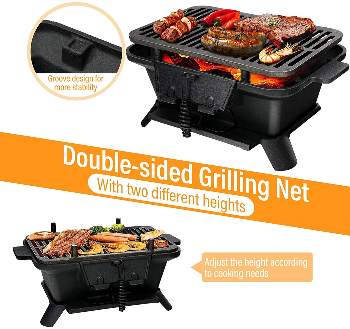 Charcoal Portable BBQ Grill with Double-sided Grilling Net N768