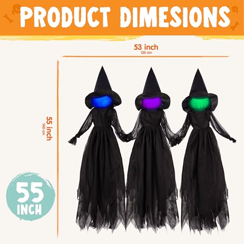 3pcs Halloween Hanging Ghost Decor with Broomstick O42017