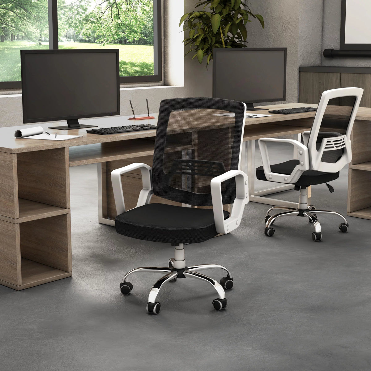 White Fabric Height Adjustable Desk Chair H86077