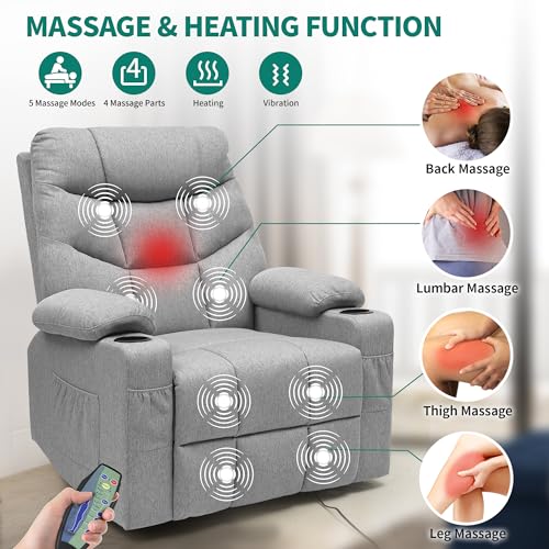 Oversized Swivel Rocker Recliner Chair with Massage & Heat, Gray Y548