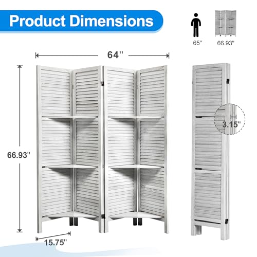 White 6 Panel Wood Pegboard Room Divider H41278