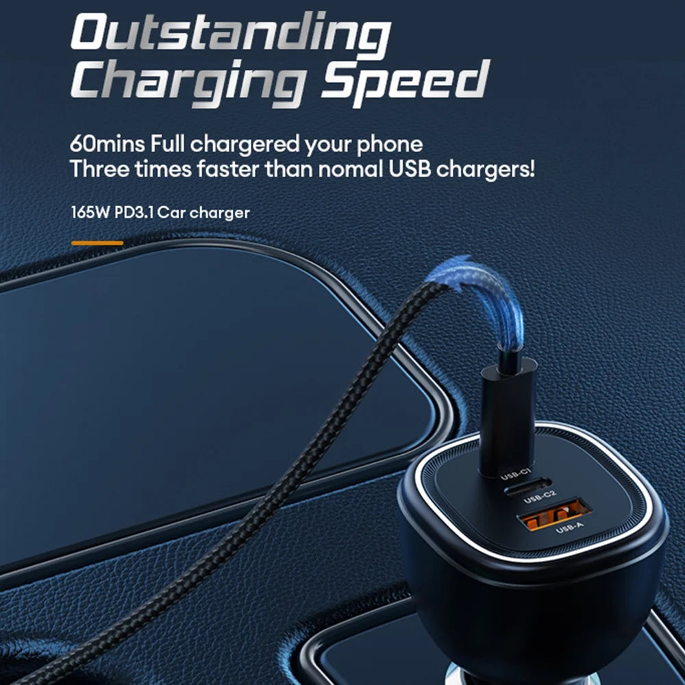 165W USB C Car Charger Adapter PD3.1 140W PD3.0 100W PPS45W QC5 M99764