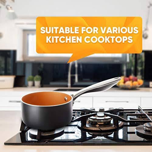 Nonstick Copper Saucepan Set with Lid, 1qt & 2qt Y963