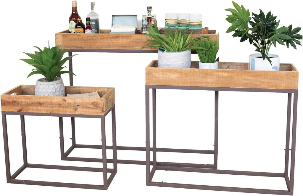 Recycled Wood Console Tray Table Set Y699