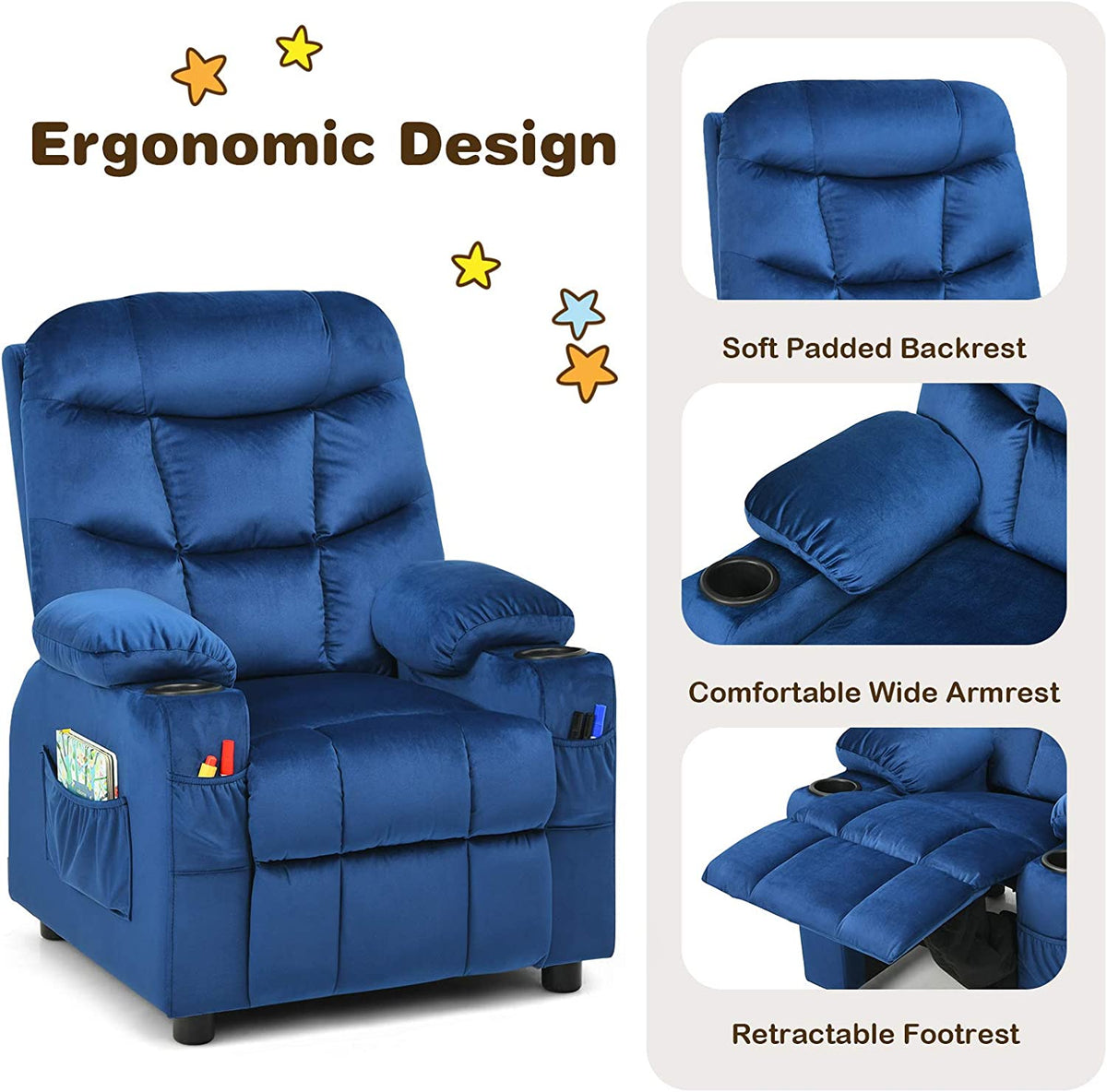 Rose Velvet Kids Recliner Sofa with Cup Holder Y708