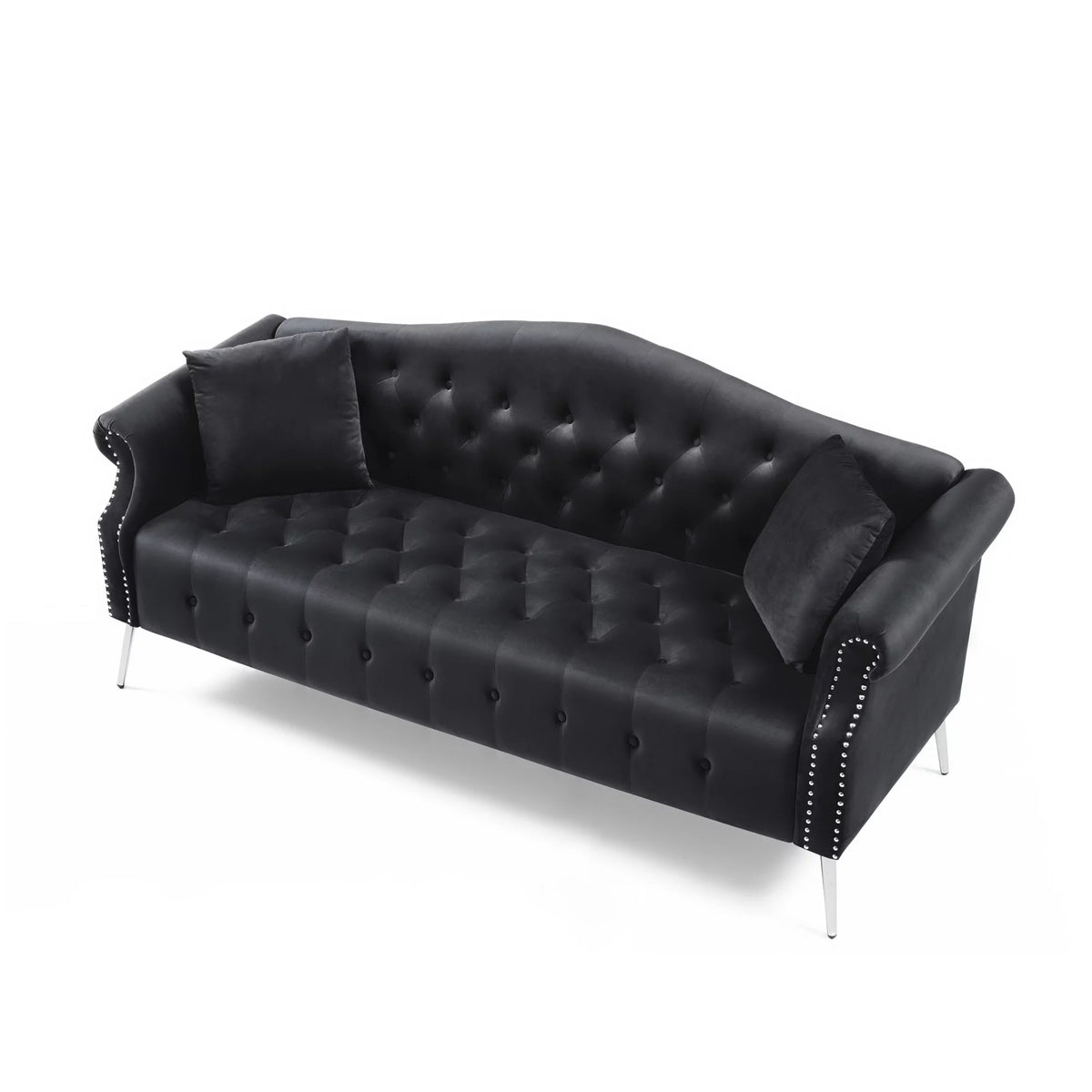 Black Velvet Chesterfield Sofa with 4 Pillows M3881
