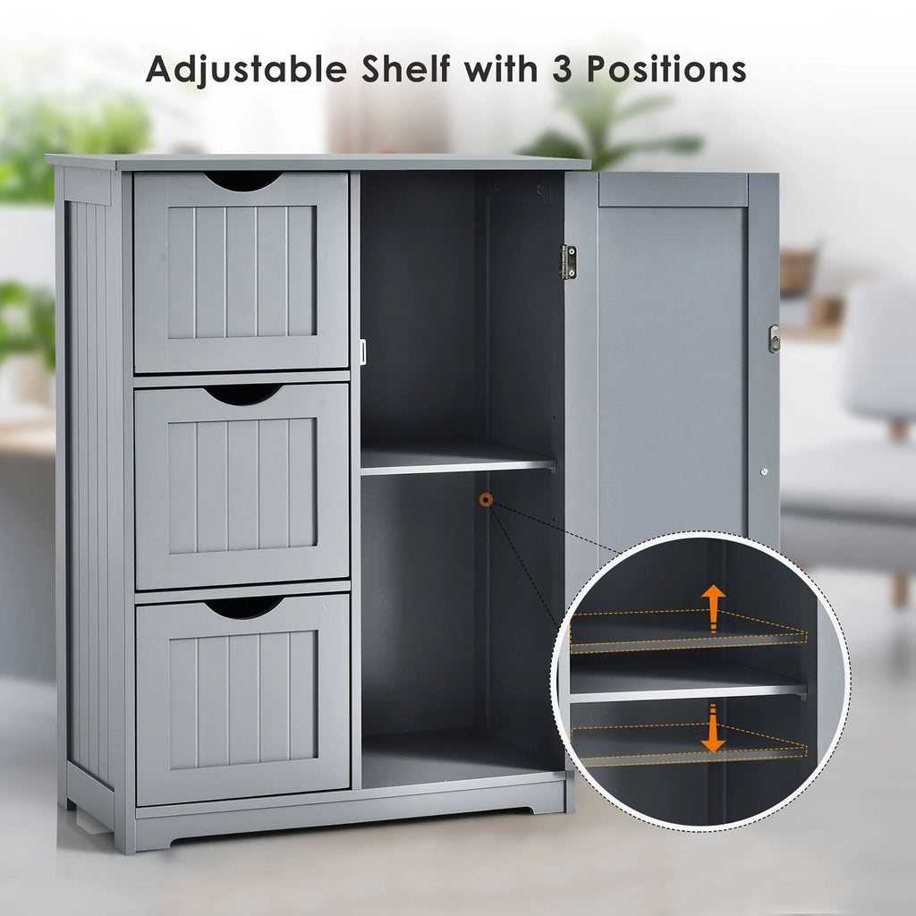 Grey Wooden Bathroom Floor Cabinet with 1 Cupboard and 3 Drawers J36163