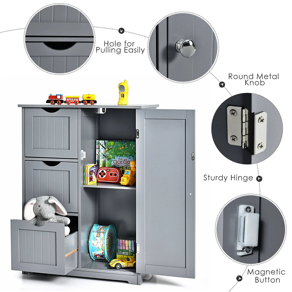 Grey Wooden Bathroom Floor Cabinet with 1 Cupboard and 3 Drawers J36163
