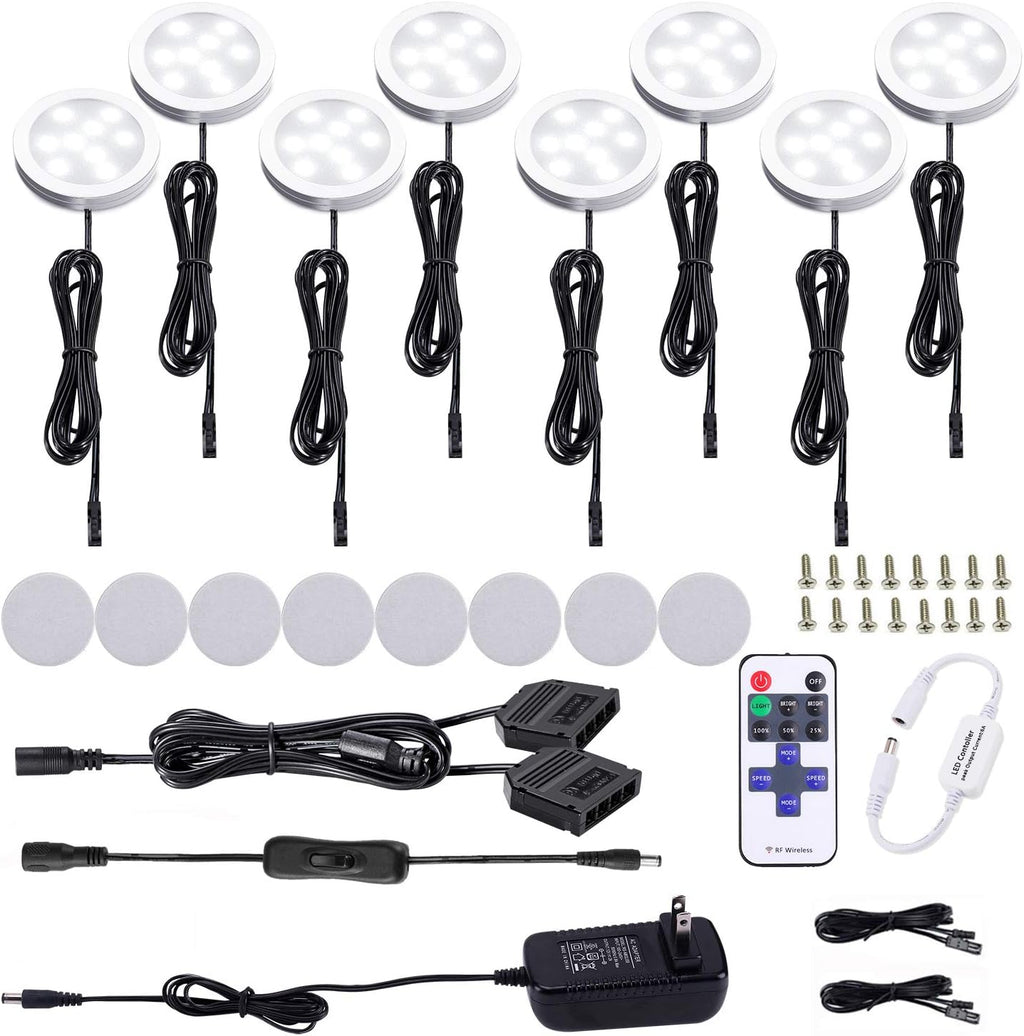 Black Cord Aluminum Puck Lights 8 Pack Dimmable with RF Wireless Remote Control V646