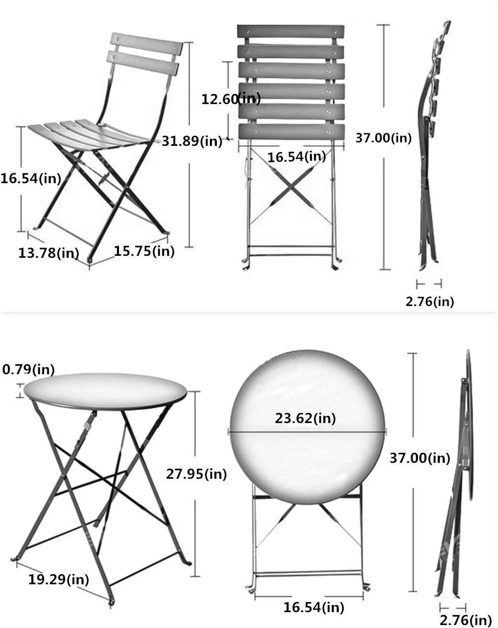 White Folding Steel Patio Bistro Set L1857