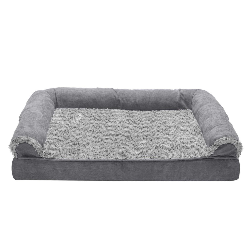 Two-Tone Faux Fur Suede Orthopedic Sofa Dog Bed V272326