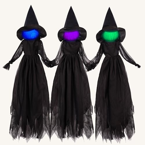 3pcs Halloween Hanging Ghost Decor with Broomstick O42017