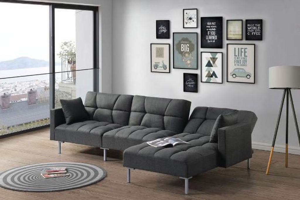 Adjustable Fabric Sectional Sofa with 2 Pillows Dark Gray K8015