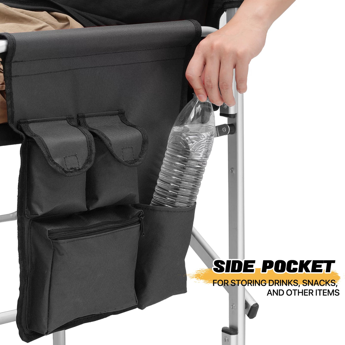 Folding Camping Director Chair with Side Table & Storage Pocket, Black X18067