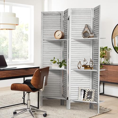 White 6 Panel Wood Pegboard Room Divider H41278