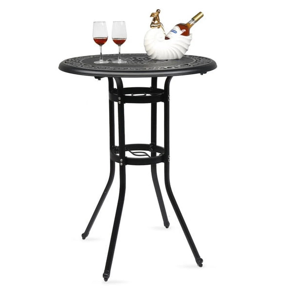 Black Cast Aluminum Outdoor Bar Table with Umbrella Hole V22958
