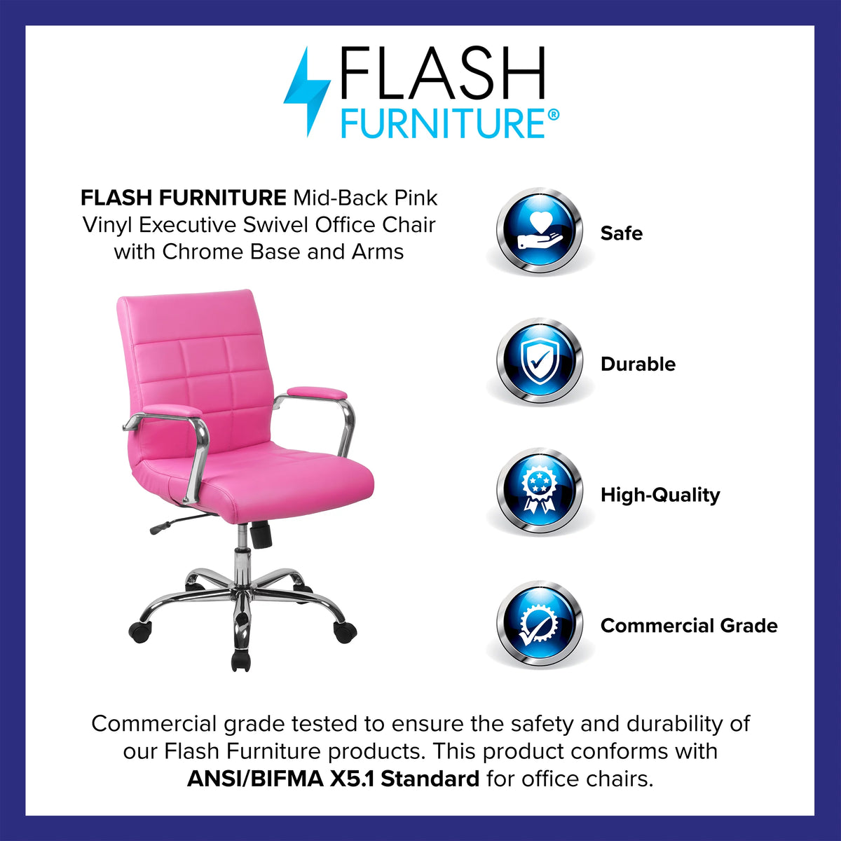 Mid-Back Pink Vinyl Executive Swivel Office Chair with Chrome Base and Arms T422