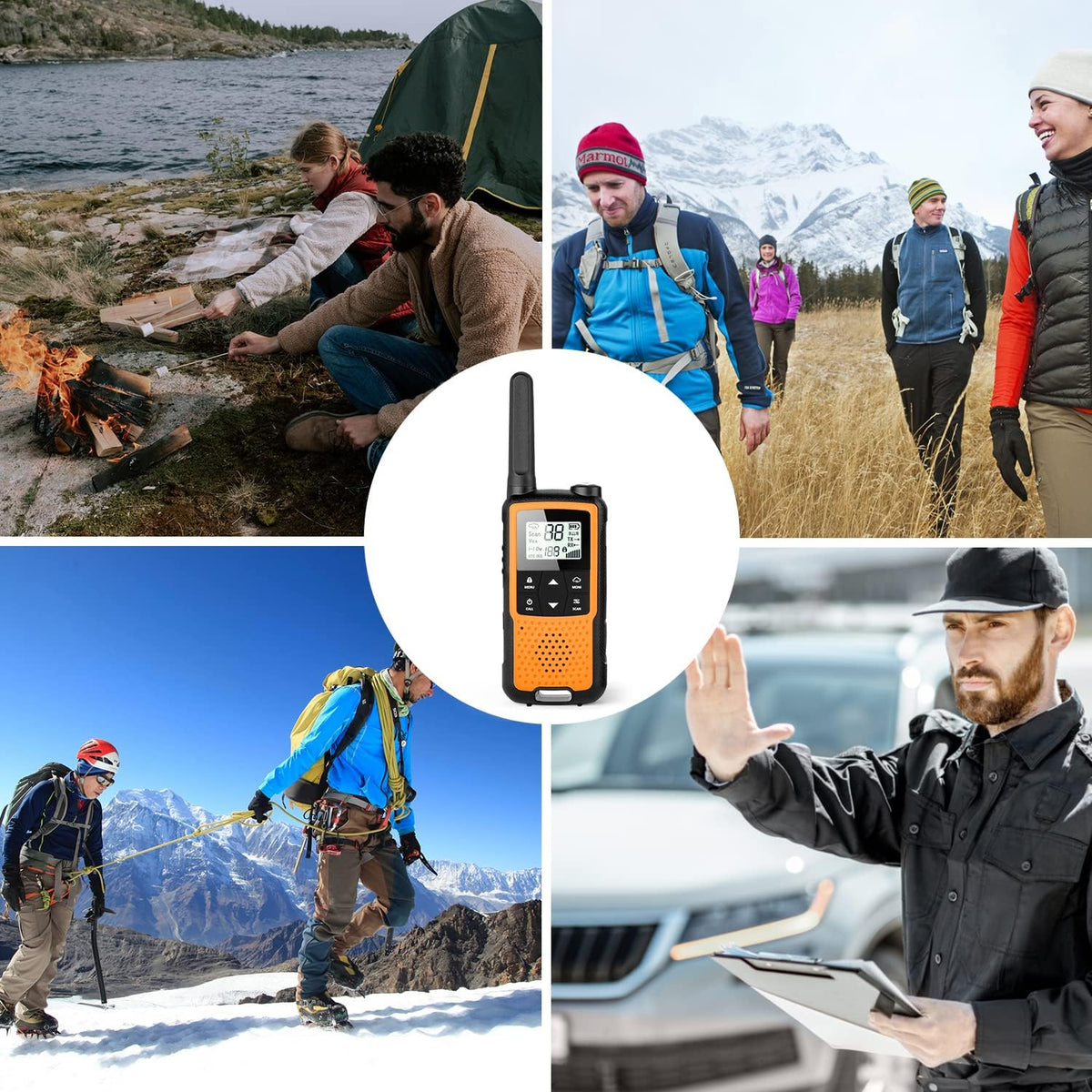 Orange 4 Pack Rechargeable NOAA Walkie Talkies with Earpiece and Mic Y30705