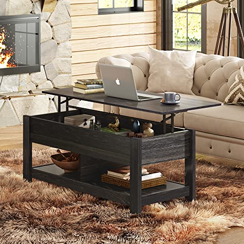 Rustic Brown Lift Top Coffee Table with Storage Shelf A67675