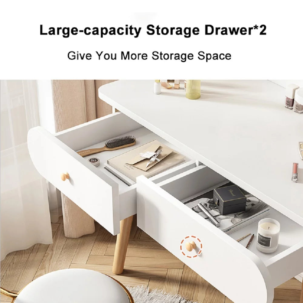 White Vanity Table Set with Mirror and 2 Drawers D54171