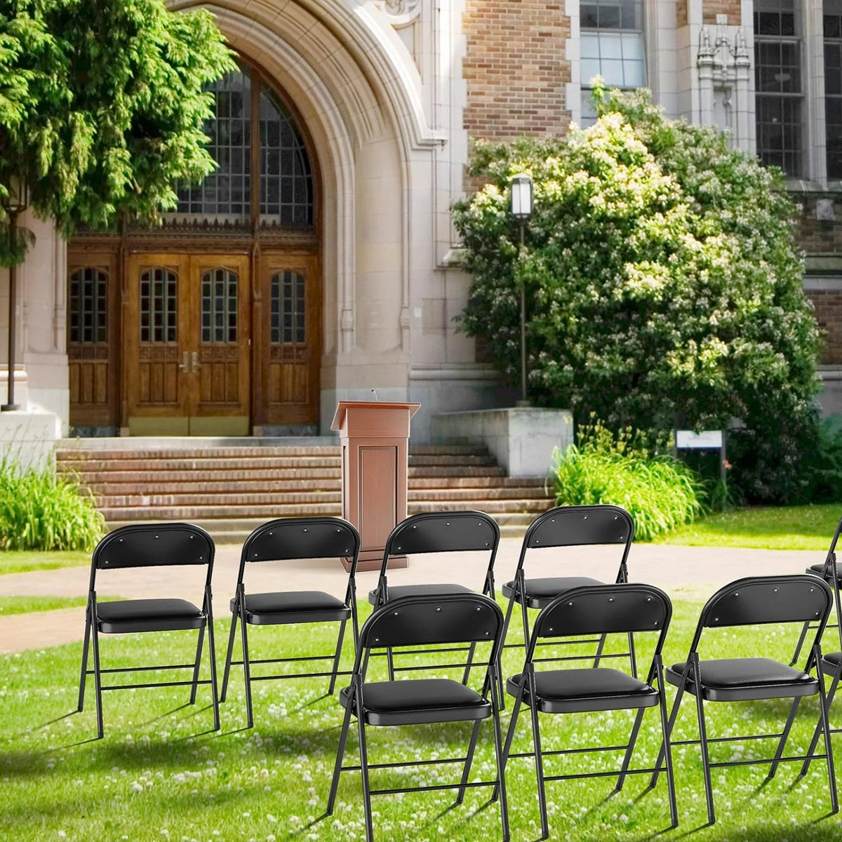 Black Set of 10 Folding Chairs Q320446